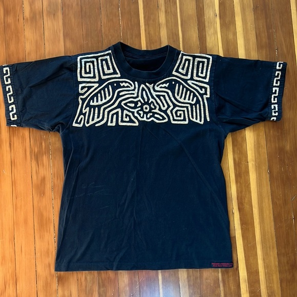 Cool vintage Panama tee black with gold inlay designs at chest and sleeves Large - Picture 1 of 5